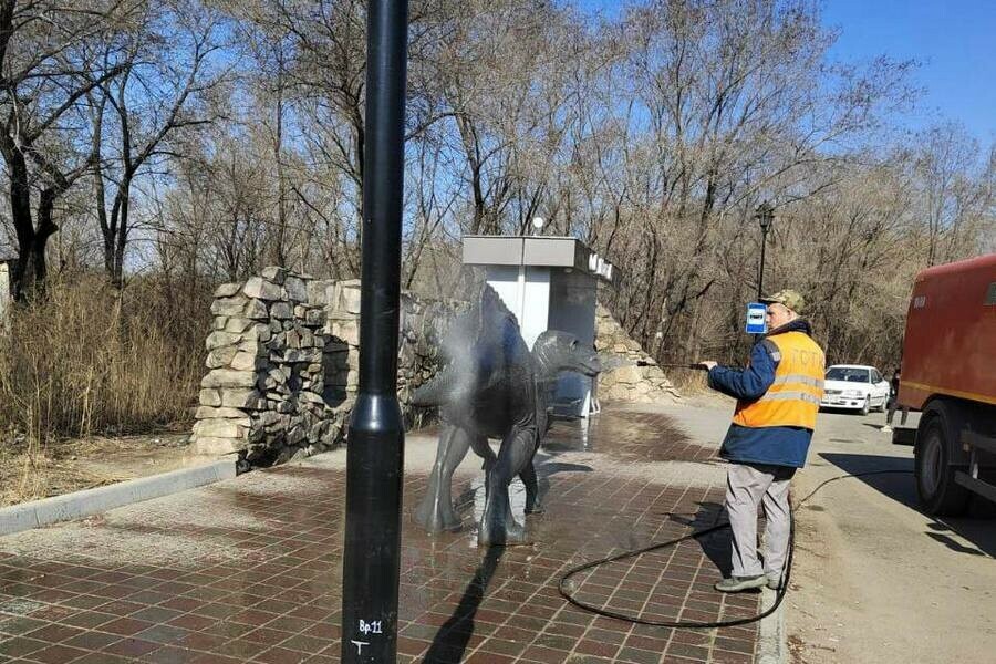 Амурского динозавра помыли в Благовещенске фото 