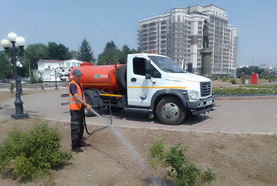 Все хотят пить почти 100 тонн воды ежедневно тратят в Благовещенске на полив клумб