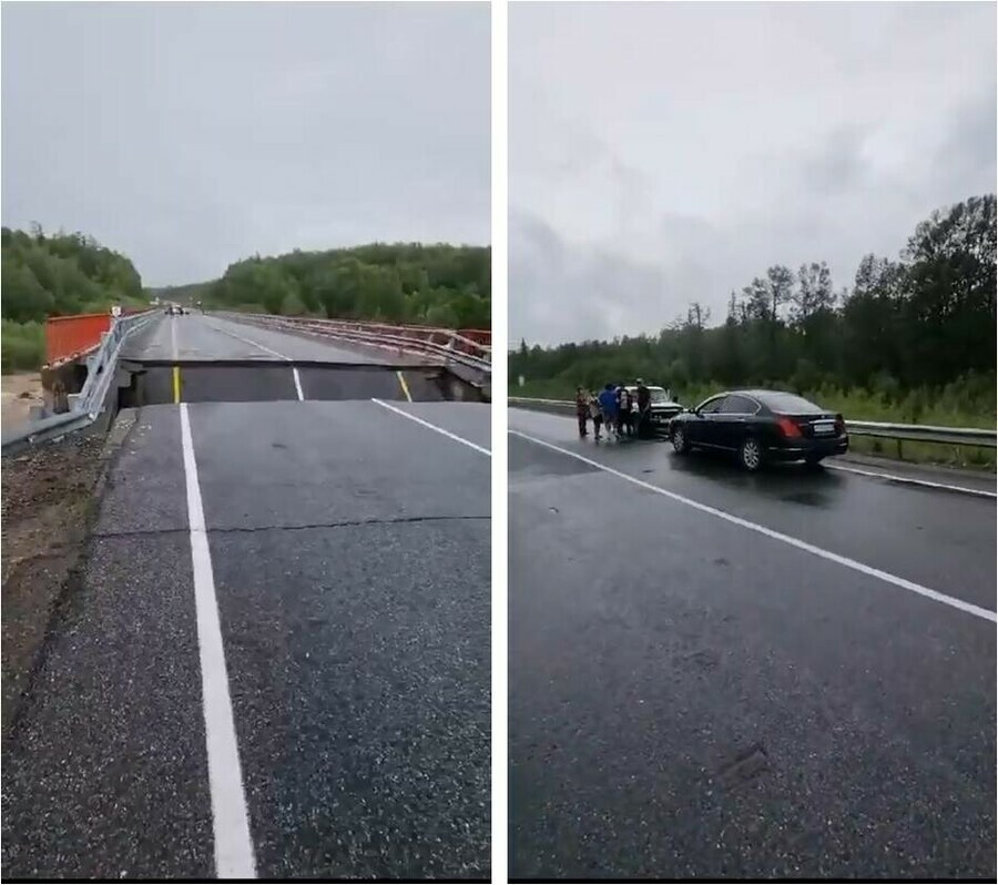 В Бурятии рухнул мост Из провала водители помогли вытащить автомобиль