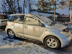 В Благовещенске автомобиль на стоянке закидали яйцами