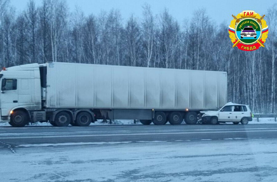 В Амурской области легковушка не смогла объехать грузовик и врезалась в него